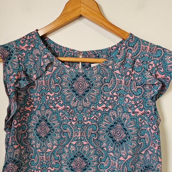 EUC LOFT PAISLEY MANDALA PRINT RUFFLED TOP SIZE SMALL - Picture 9 of 12